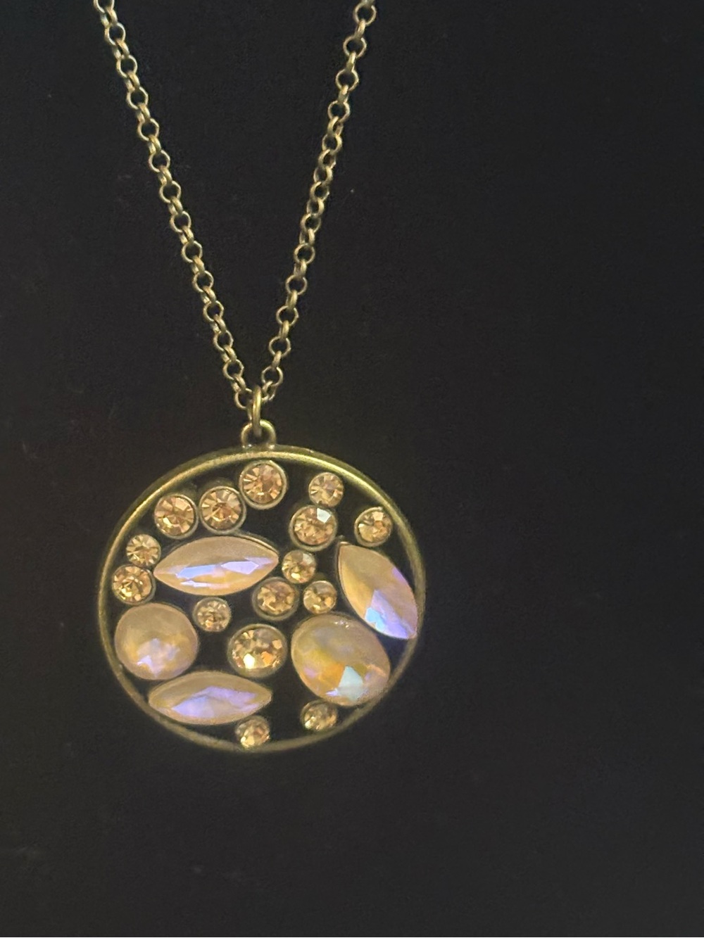 Gold-Tone Iridescent Crystal Circle Pendant Necklace - Women